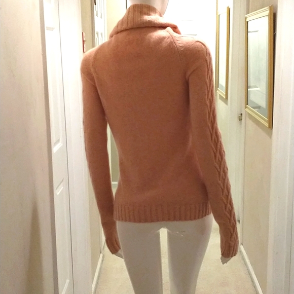 Mariele Waithe Tan 100% Cashmere Long sleeve turtle neck Cable knit sweater sz M - Picture 4 of 16